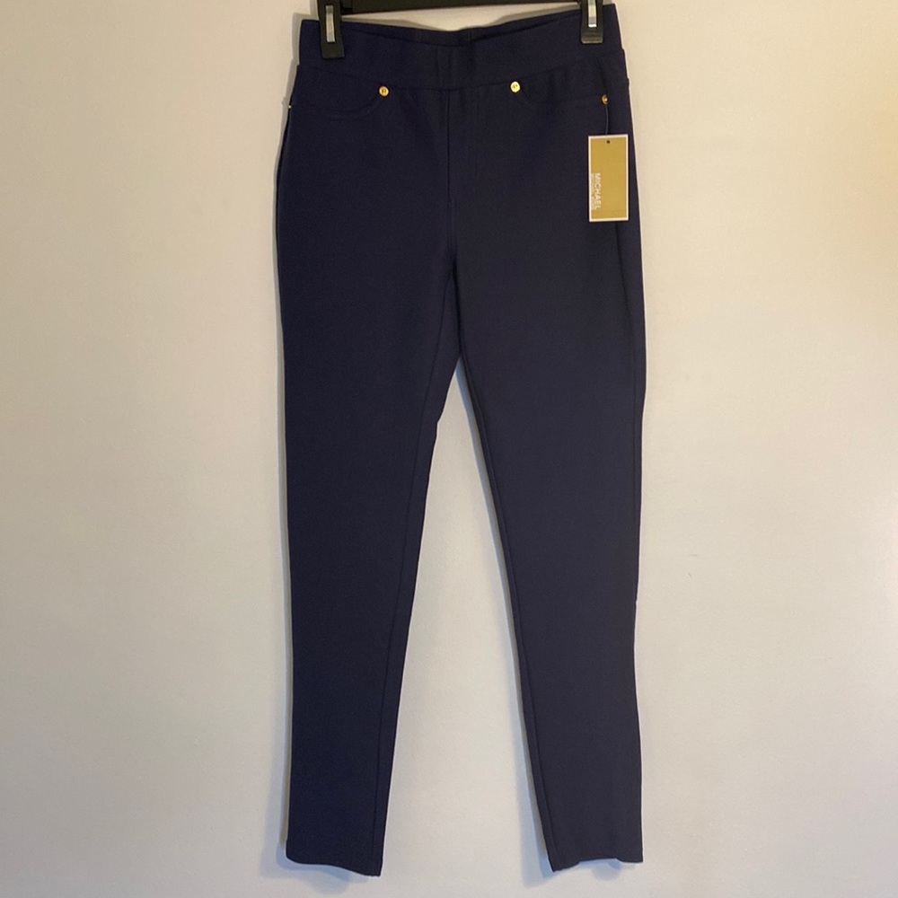 NWT MICHAEL Michael Kors Womens Basics True Navy Blue Pants Small